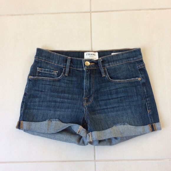 Frame Denim Jean Shorts Le Cutoff Cuffed Low Rise Stretch - Picture 1 of 9